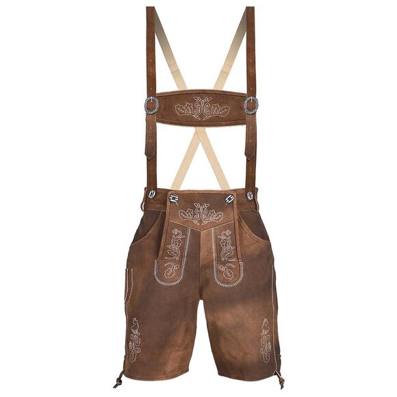 Authentic Bavarian Lederhosen for Men with Suspenders Oktoberfest Costume Short - Picture 6 of 8